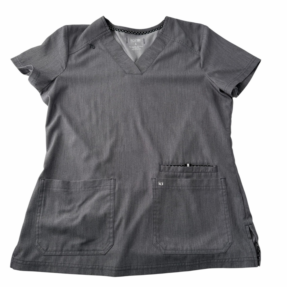 Koi Women's Charcoal V-Neck Short Sleeve Scrub Top Medical Hospital Nursing Sz S
